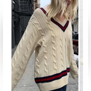Brandy Melville NIKKI HEAVY WOOL STRIPE SWEATER - cream, red, navy